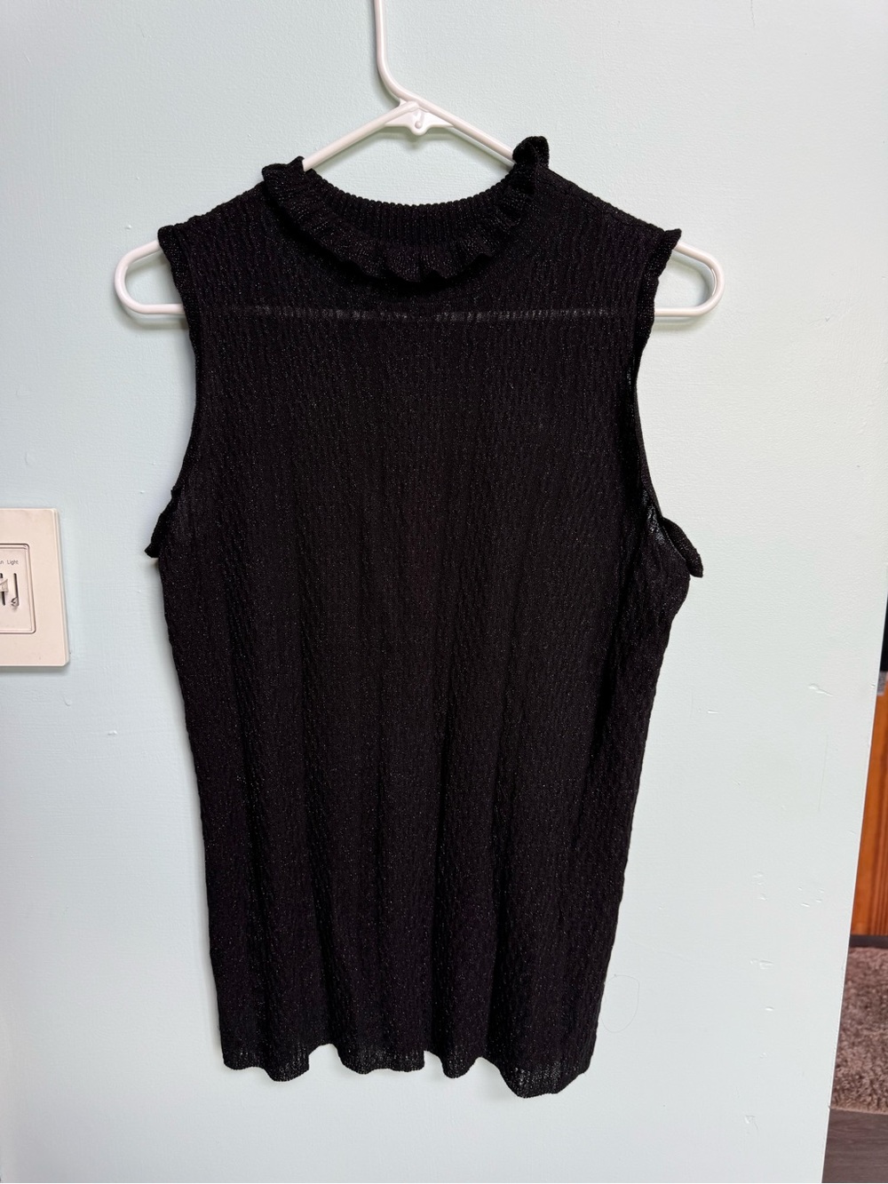 Worthington Black Sleeveless Ruffle Mock Neck Knit Mini Dress